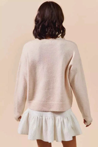 SO ME Embroidered Ribbon Round Neck Sweater