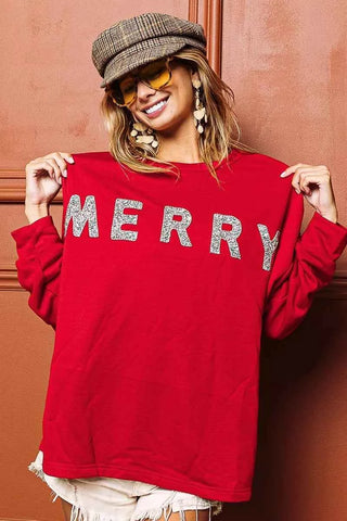 BiBi Merry Glitter Christmas Drop Shoulder Top