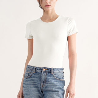 Smoothing Double Layered Crew Neck  Bodysuit - White Lily Boutique