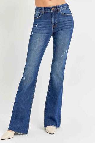 RISEN Full Size Distressed Mid Rise Flare Jeans Plus Size