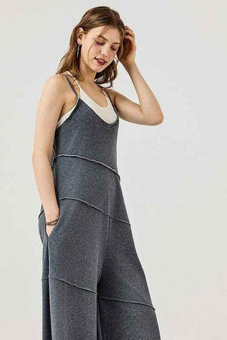 Keyhole back Wide Leg Raw Edge Jumpsuit