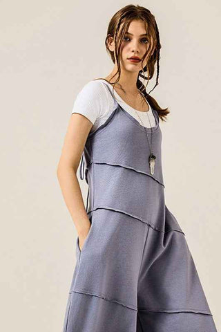 Keyhole back Wide Leg Raw Edge Jumpsuit