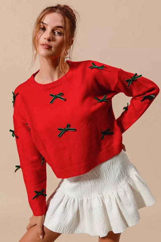 SO ME Ribbon Bow Applique Sweater