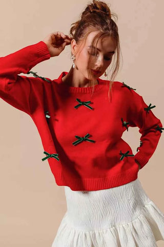 SO ME Ribbon Bow Applique Sweater