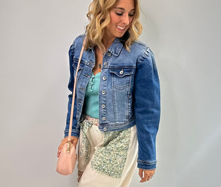Puffy Sleeve Denim Jacket - White Lily Boutique