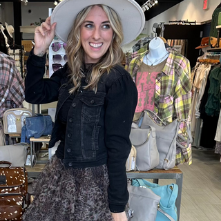 Black Puffy Sleeve denim crop jacket