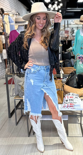 Star Studded Fringe Jacket - White Lily Boutique