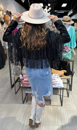 Star Studded Fringe Jacket - White Lily Boutique