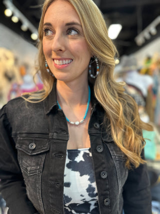 Black Puffy Sleeve Denim Jacket - White Lily Boutique