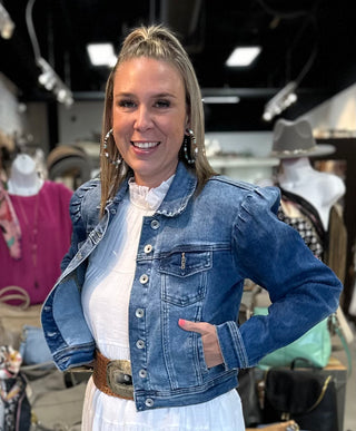 Puffy Sleeve Denim Jacket - White Lily Boutique