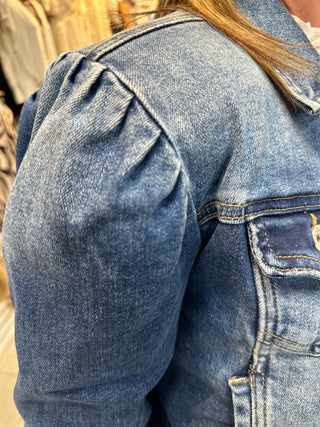 Puffy Sleeve Denim Jacket - White Lily Boutique