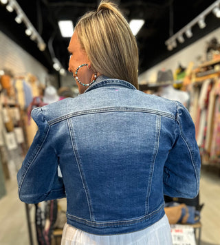 Puffy Sleeve Denim Jacket - White Lily Boutique