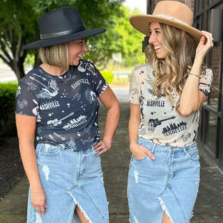 Graphic Nashville Nights Mesh tees beige and black