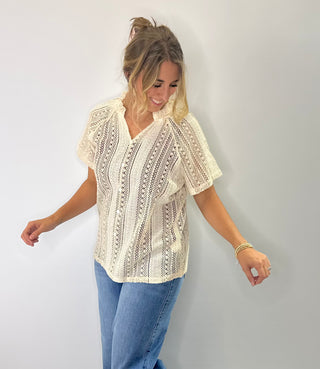 Crochet Cable Knit button front sweater cardigan with V-neckline and textured stitching