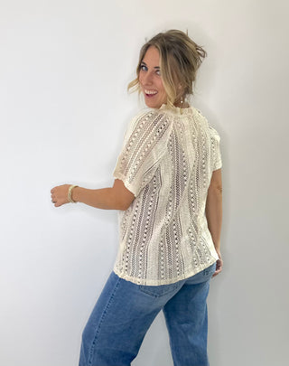 Crochet Cable Knit button front sweater cardigan with V-neckline and textured stitching