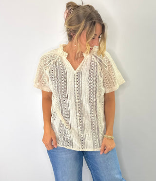 Crochet Cable Knit button front sweater cardigan with V-neckline and textured stitching