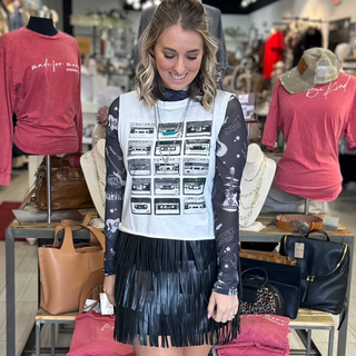 Retro Cassette Tape Muscle Crop Tee - White Lily Boutique