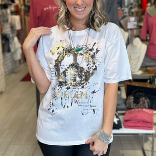 Saturday Shifts Short Sleeve T-Shirt with Graphic Peace Sign - White Lily Boutique