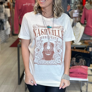 Nashville Music City Tennessee Graphic Tee in Cream and Brown