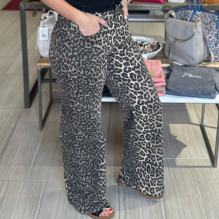 Leopard Print Denim Stretch Pants - White Lily Boutique