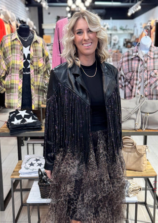 Star Studded Fringe Jacket - White Lily Boutique