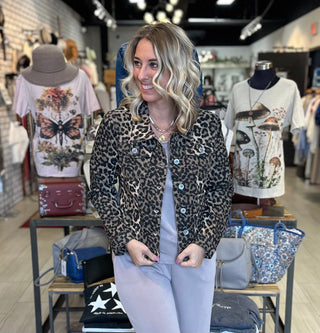 Denim Leopard Jacket - White Lily Boutique