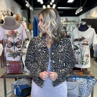 Premium Denim Q2 Leopard Print Denim Jacket