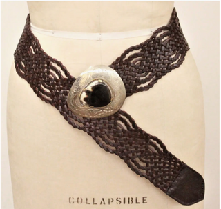 Moroccan Leather Belt Woven Brown with Silver buckle