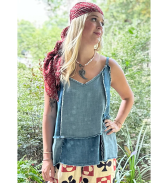 Patchwork Skies Tank Top in Denim - White Lily Boutique