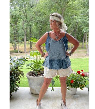 Patchwork Skies Tank Top in Denim - White Lily Boutique