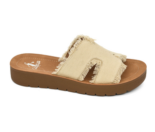 Hold Please Sand Frayed Sandal Shoe by Corkys - White Lily Boutique