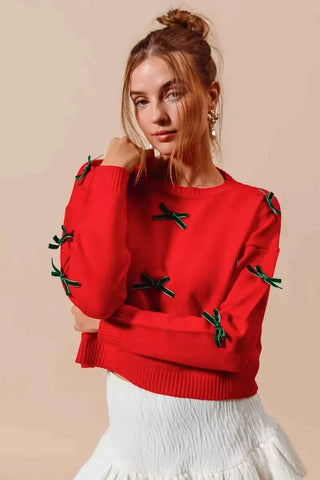 SO ME Ribbon Bow Applique Sweater