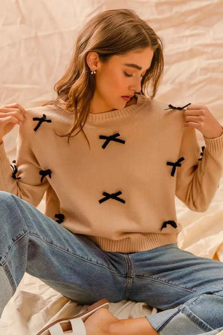SO ME Ribbon Bow Applique Sweater