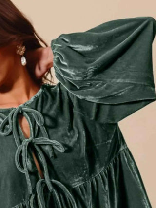 SO ME Spaghetti Strap Front Tie Velvet Holiday Blouse