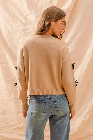 SO ME Ribbon Bow Applique Sweater