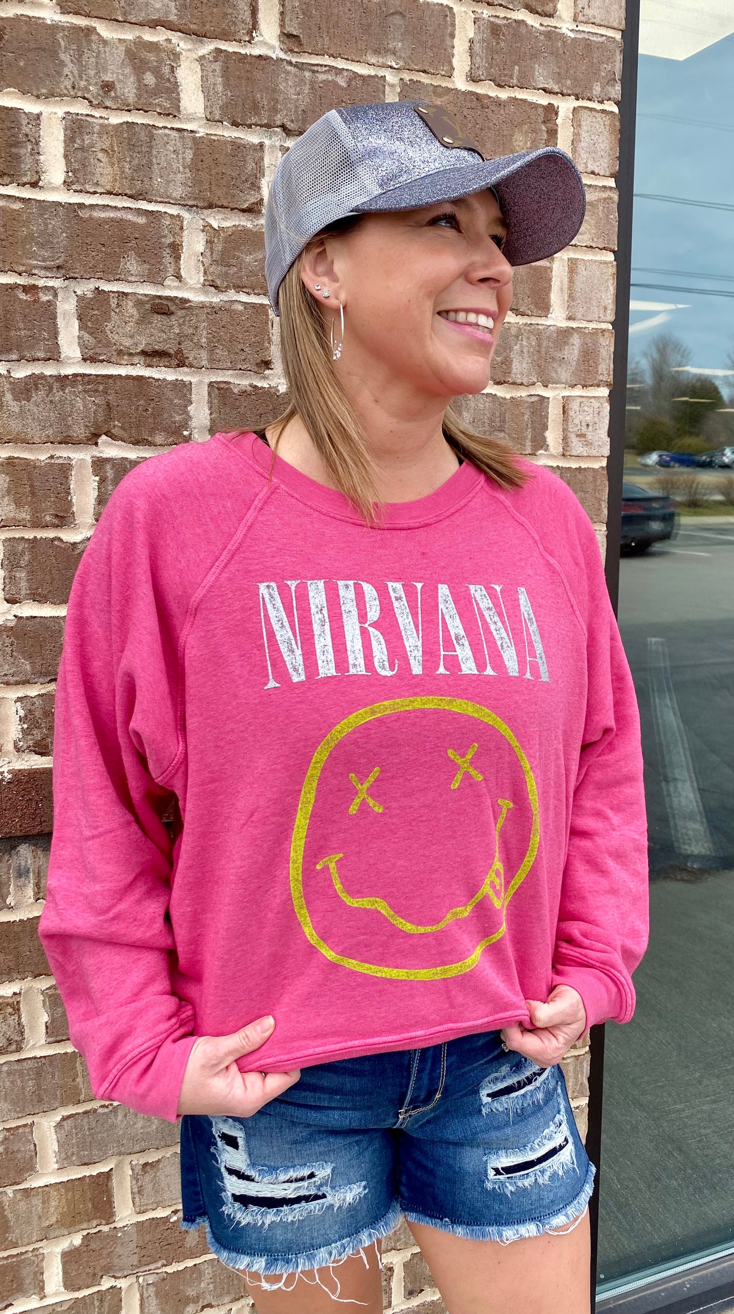 Nirvana Smiley Pink Cosmo Crewneck Sweatshirt
