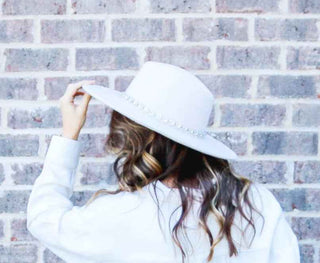 Cream Wide Brim Hat with Rhinestone Band