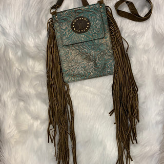 Tonya Hand Tooled Cowhide Leather Crossbody with Fringe - White Lily Boutique
