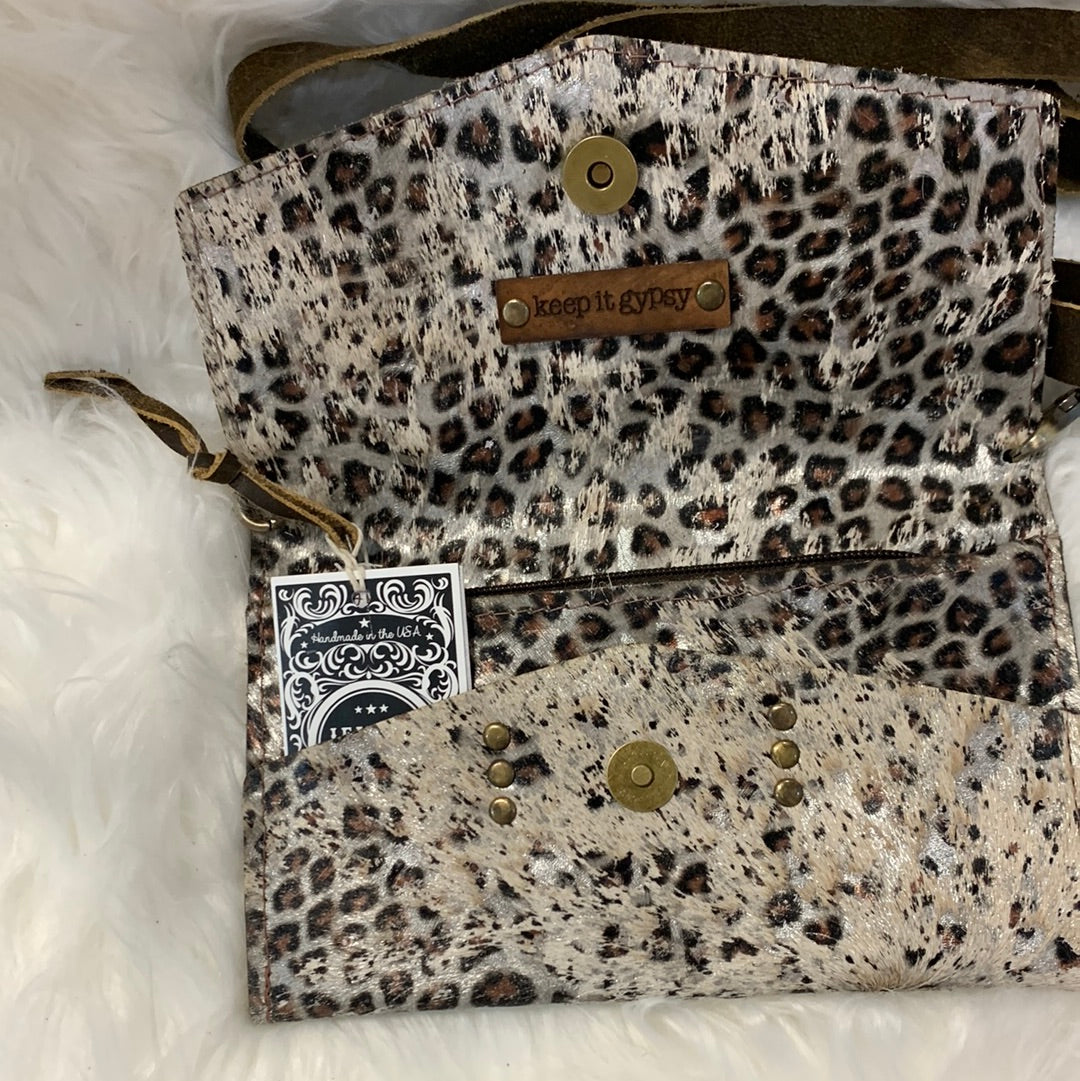 Keep It Gypsy Jordan Silver Distressed Leopard Cowhide Crossbody