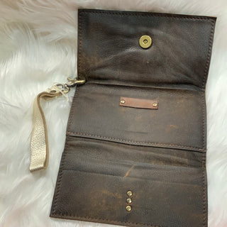 Keep It Gypsy Trifold Distressed Leopard Cowhide Wallet Wristlet Cream Strap - White Lily Boutique