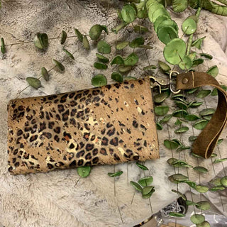 Keep It Gypsy Trifold Distressed Leopard Cowhide Wallet Wristlet