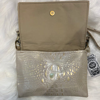 Maxine Gold Distressed Crocodile and Leather Foldover Flap Crossbody - White Lily Boutique