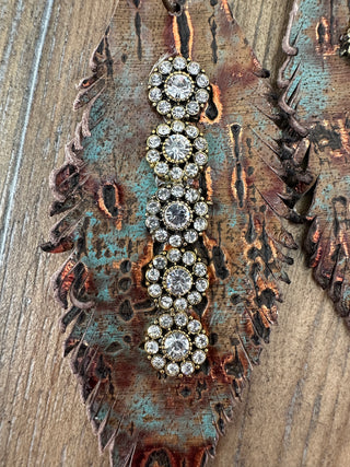 Rare Bird Leather Flower Crystal Station Hoop Earrings