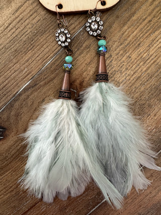 Rare Bird Pearl Crystal Feather Earrings Style 1