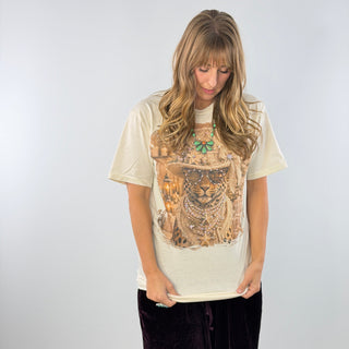 Cheetah in Ivory Top Hat Jeweled Graphic Tee