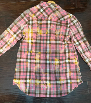 Embellished Rare Bird Pink Plaid Snap Top