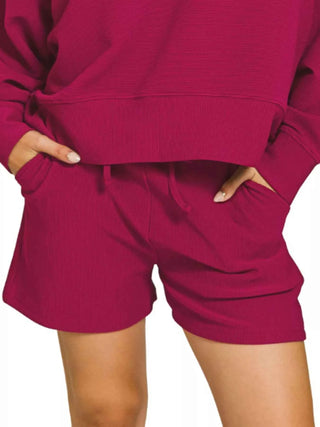 Zenana Ribbed Round Neck Pullover and Shorts Set