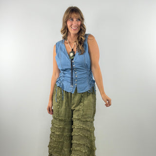 Scully Denim Vest in Blue | Western Button Front Layering Vest