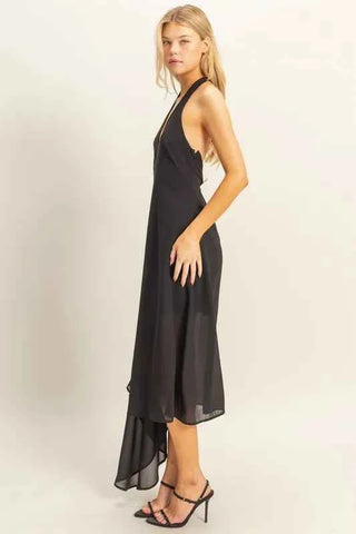 HYFVE Chiffon Halter Asymmetrical Hem Dress