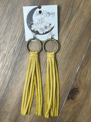 Jaded Gypsy Leather Fringe Disc Hoop Earrings